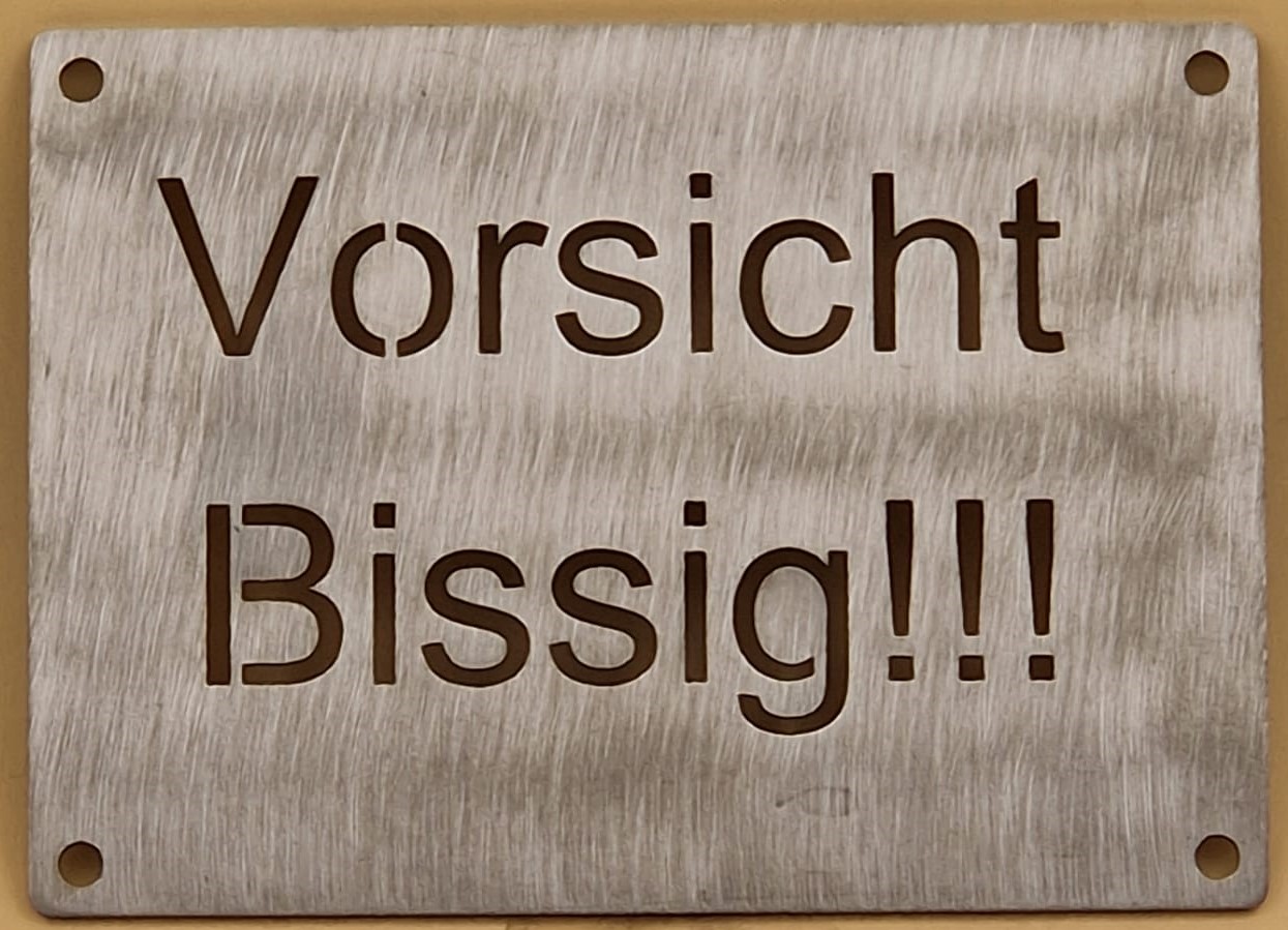 Edelstahl Hinweisschild Yamaha 79 mm x 109 mm "Vorsicht Bissig"